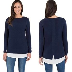 Hilary Radley Sweater Womens S Blue Two Fer Layer Look Ribbed Long Sleeve Tunic